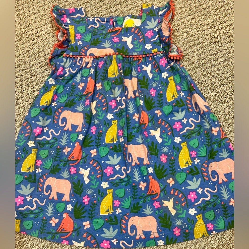 Mini Boden Blue Dress with Colorful Animal Print